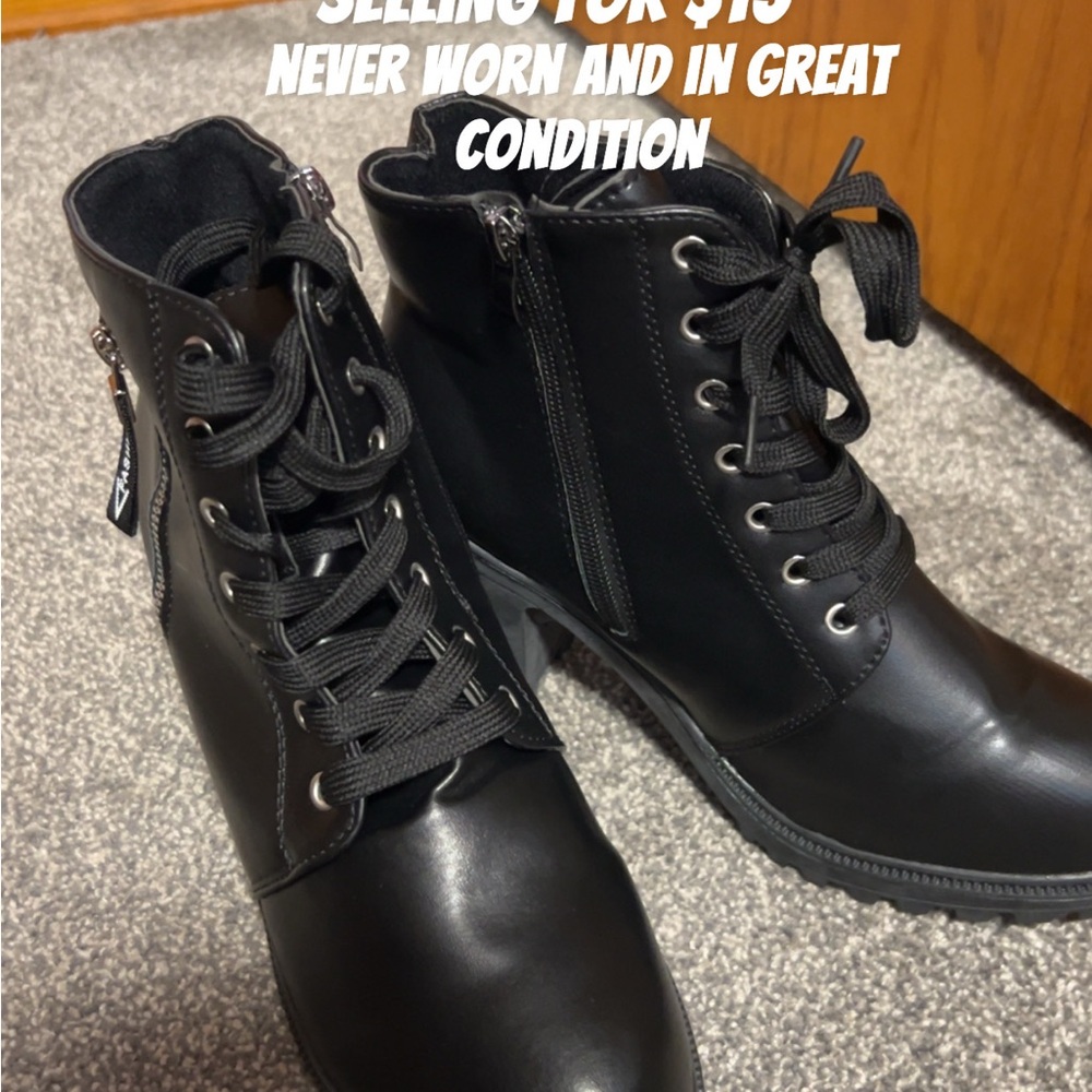 SHEIN Black Ankle Boots with Lace-Up Design